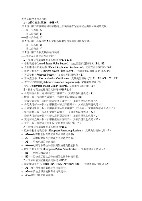 专利文献种类及其代码