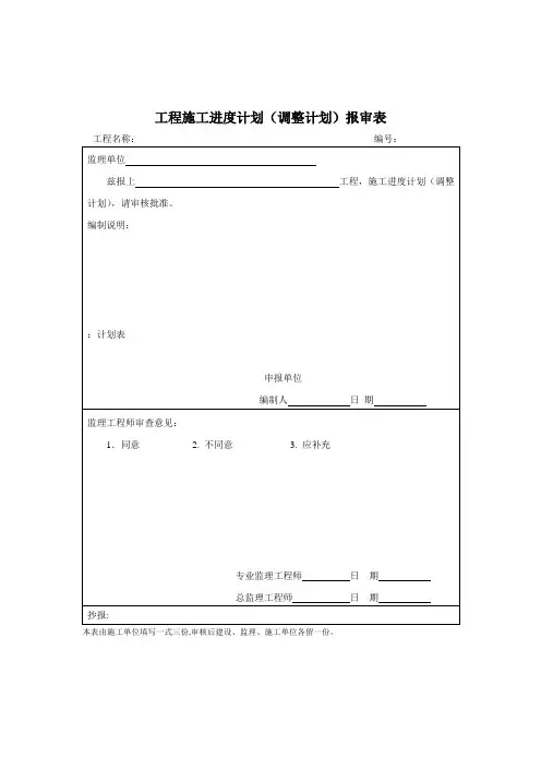 工程施工进计划(调整计划)报审表