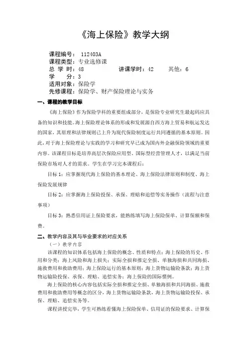 海上保险-教学大纲