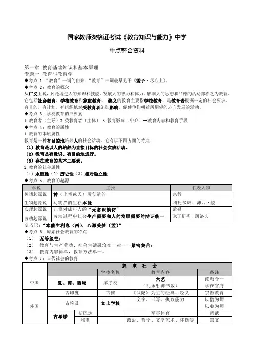 教师资格证中学教育知识与能力考点梳理