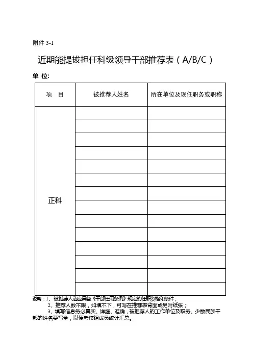 近期能提拔担任科级领导干部推荐表(ABC)【模板】