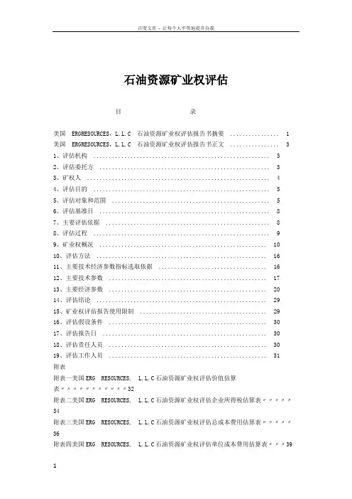 石油资源矿业权评估