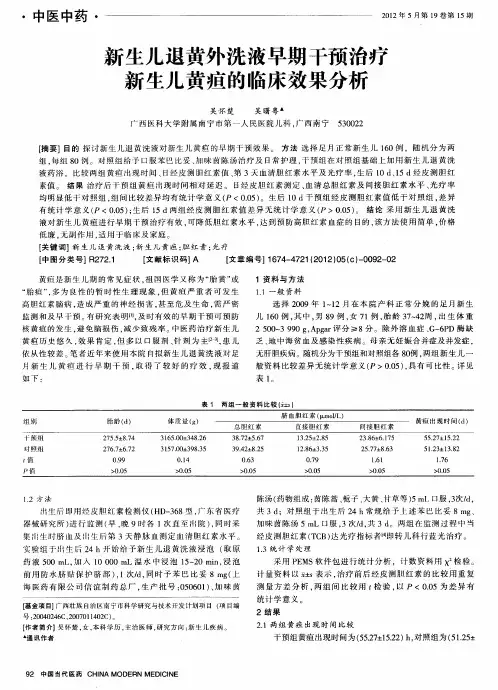 新生儿退黄外洗液早期干预治疗新生儿黄疸的临床效果分析