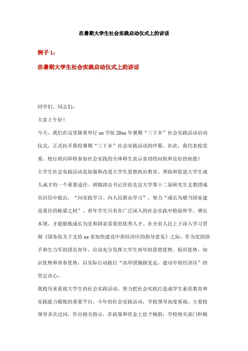 在暑期大学生社会实践启动仪式上的讲话