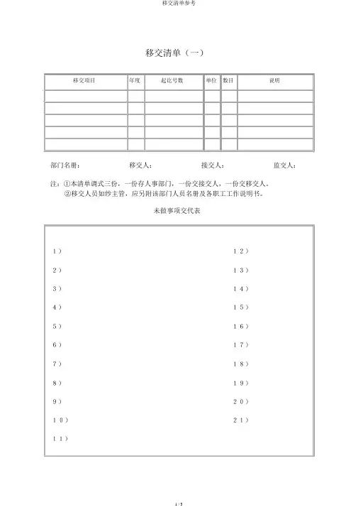 移交清单参考