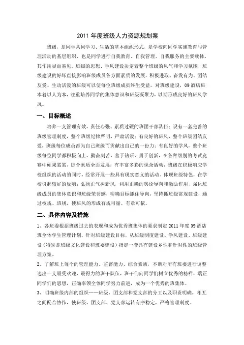 2011年度班级人力资源规划案