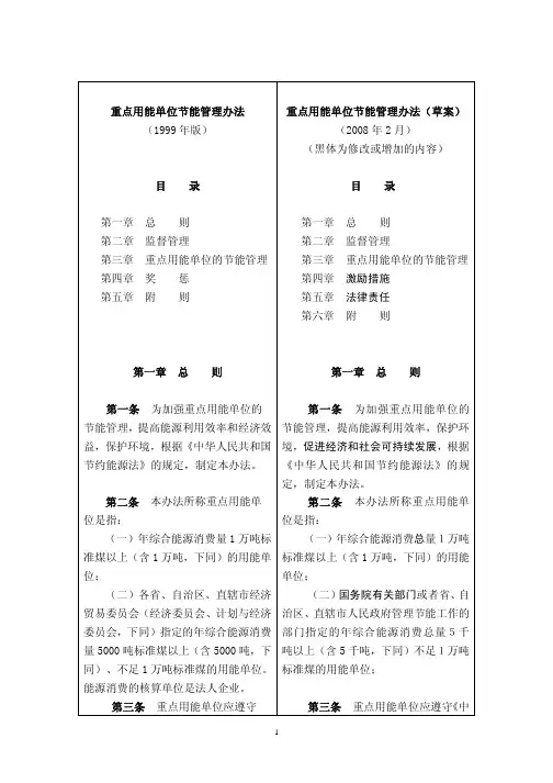 重点用能单位节能管理办法-对照版
