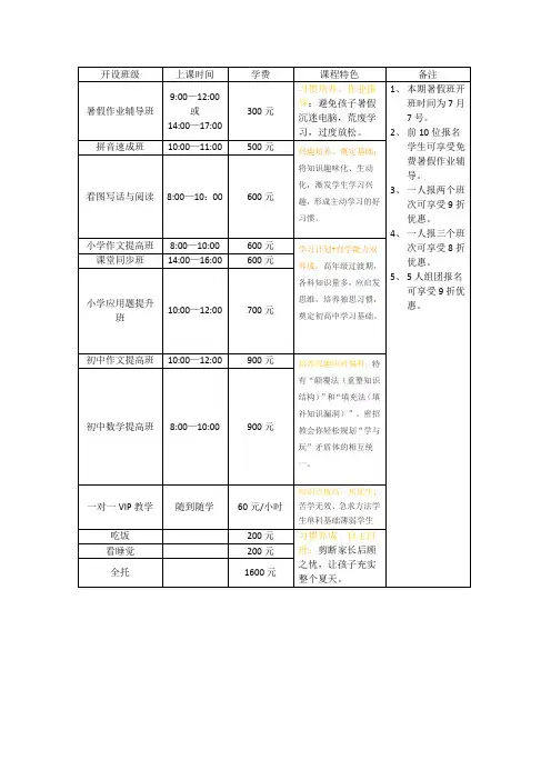 暑假招生宣传单页