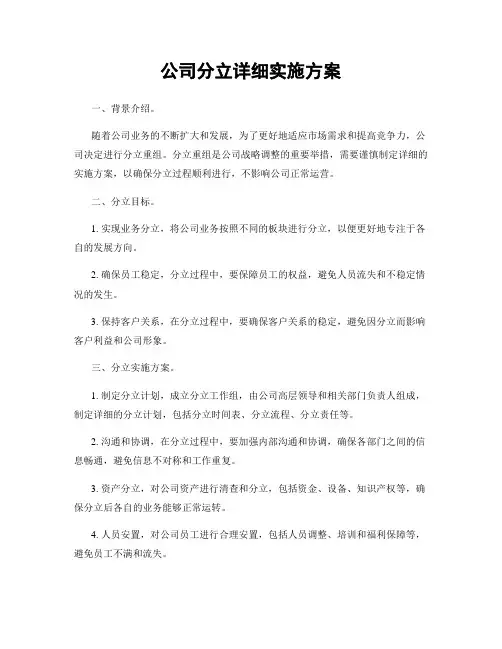 公司分立详细实施方案