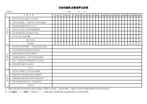 自动包装机点检保养记录表