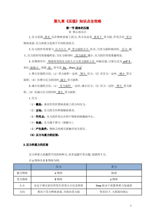 八年级物理核心素养特色专题第九章压强知识点全攻略