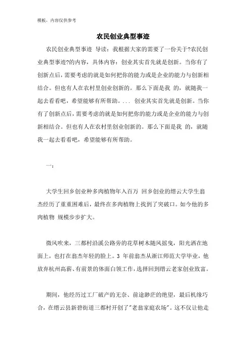 农民创业典型事迹