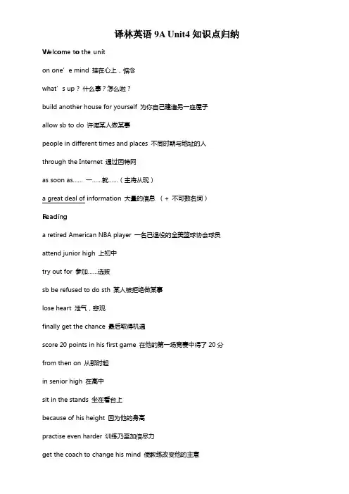 译林英语9AUnit4知识点归纳