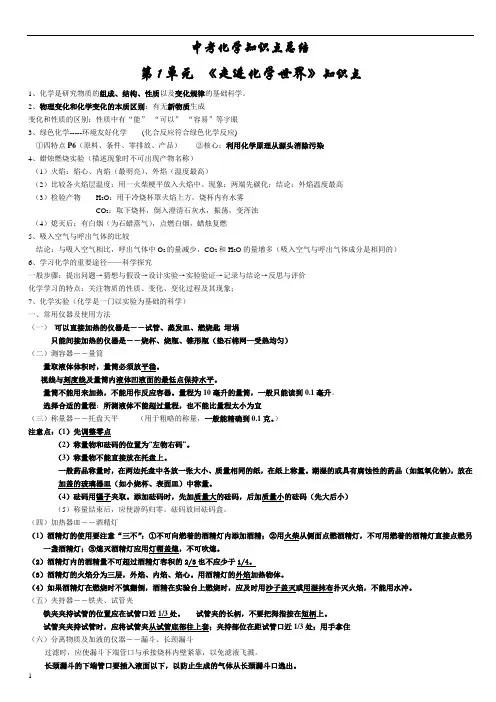 中考化学知识点汇总(人教版)