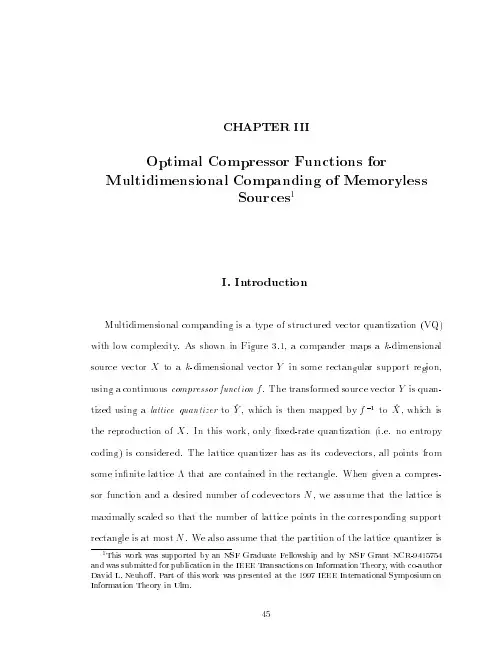 CHAPTER III Optimal Compressor Functions for Multidimensional Companding of Memoryless Sour