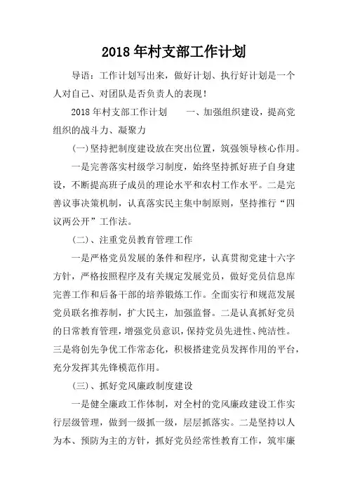 2018年村支部工作计划