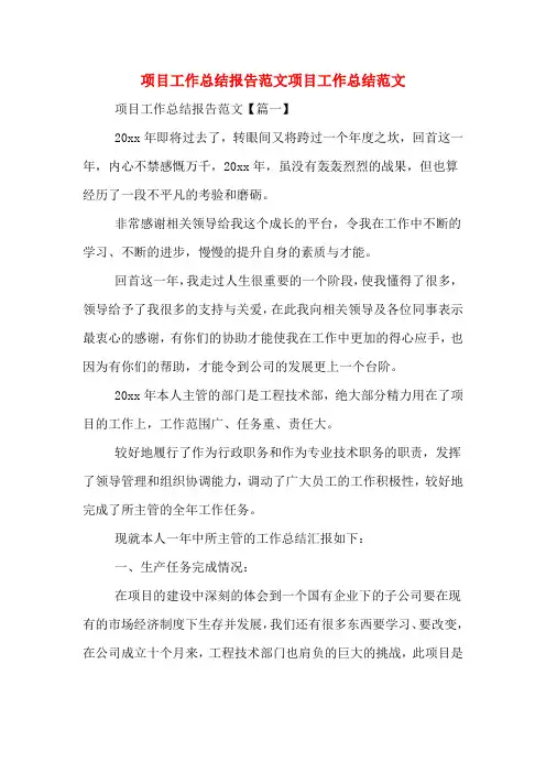 项目工作总结报告范文项目工作总结范文