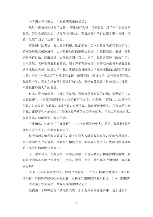 精选中考满分作文范文：令我充满感激的记忆
