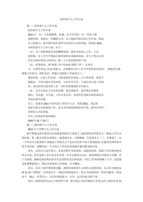 组织部个人工作计划 2