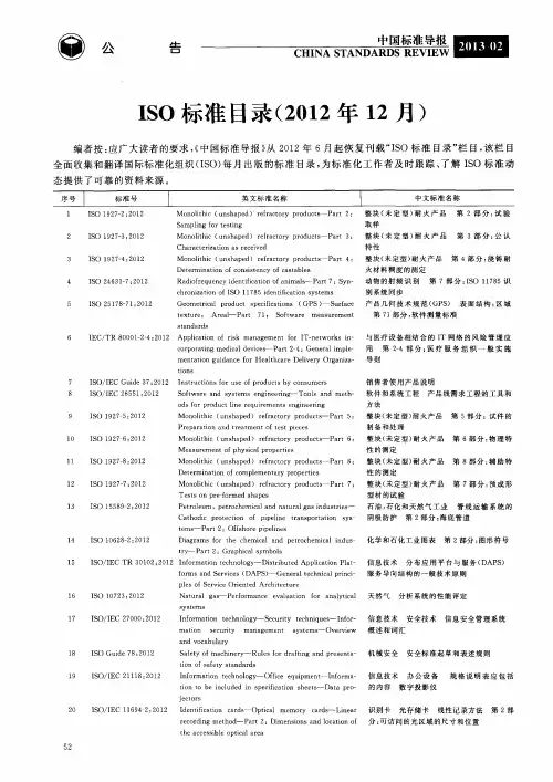 ISO标准目录(2012年12月)