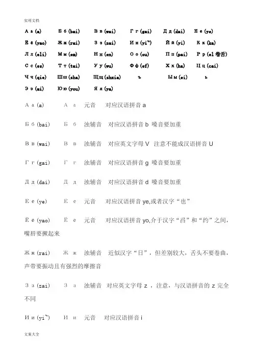 俄语字母发音对照表