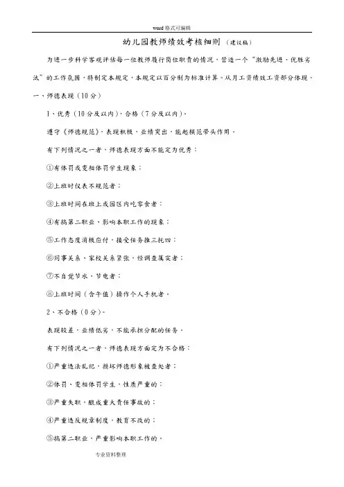 实用民办幼儿园教师量化考核细则