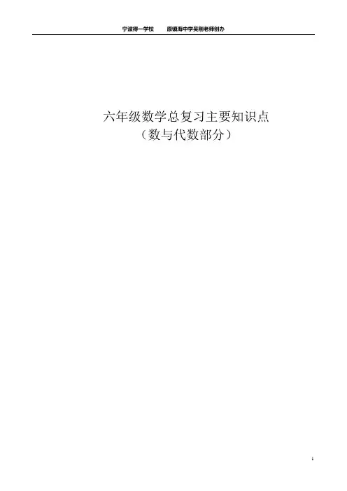 六年级数学总复习主要知识点(数与代数)