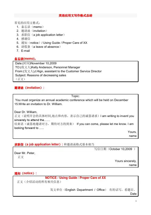 高等学校英语应用能力考试应用文写作格式总结