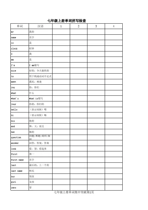人教新目标七年级上册英语单词表(带检测功能)