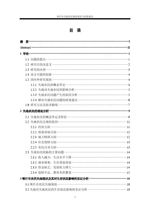 喀什市失地农民现状调查与政策建议(1)