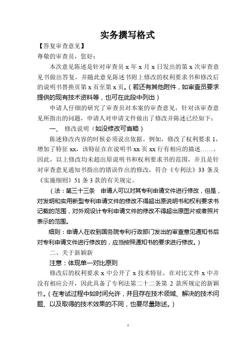 专利代理人考试实务撰写格式