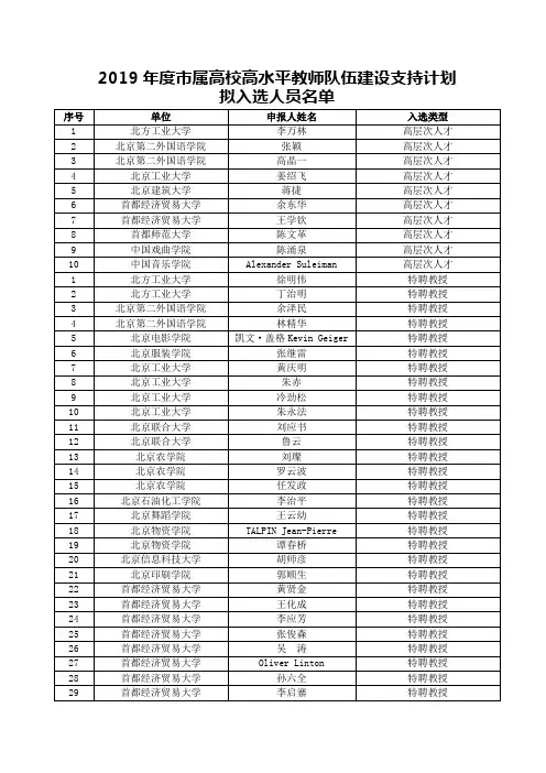 2019属高校高水平教师队伍建设支持计划