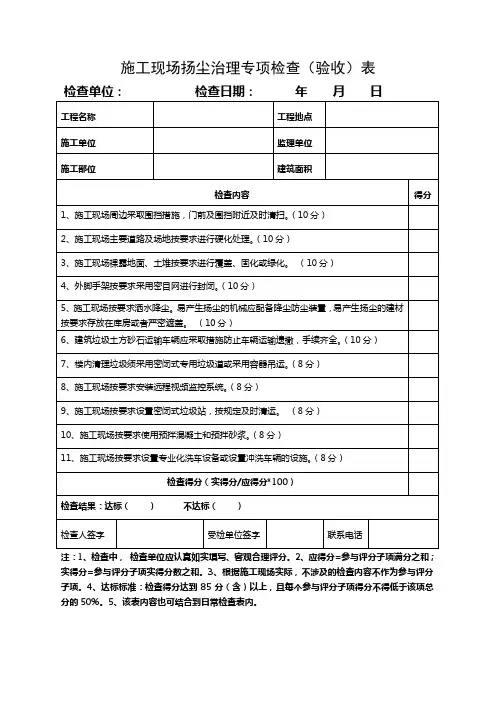 施工现场扬尘治理专项检查表 2