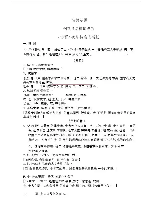 (完整版)《钢铁是怎样炼成的》复习资料.docx