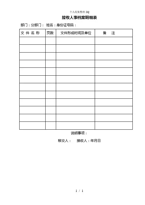 接收人事档案明细表