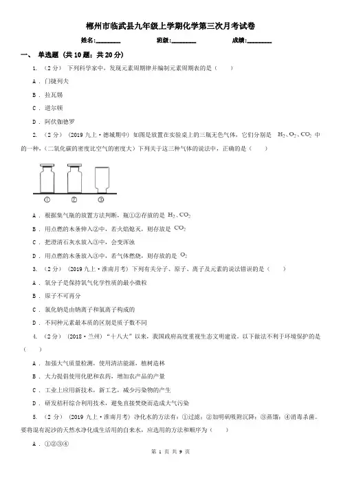 郴州市临武县九年级上学期化学第三次月考试卷