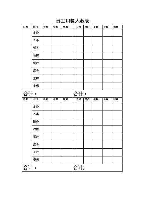 员工人数用餐表