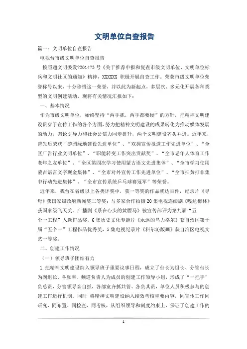 文明单位自查报告