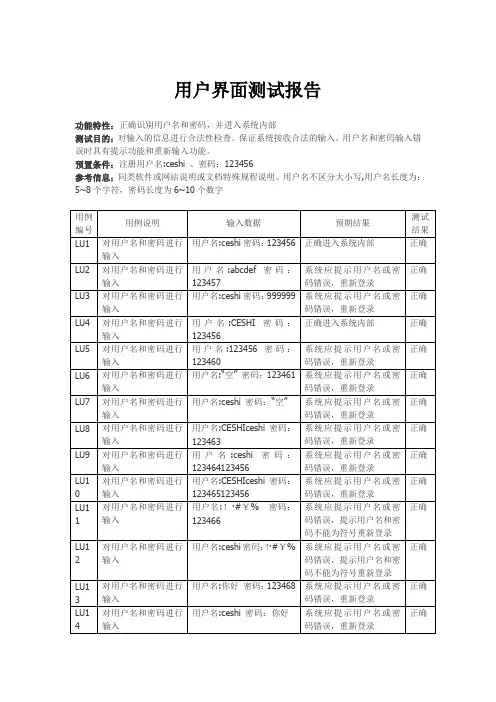用户界面测试用例