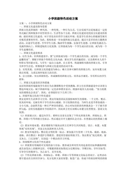 小学班级特色活动方案
