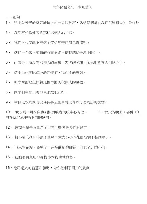 (完整版)六年级语文句子专项练习