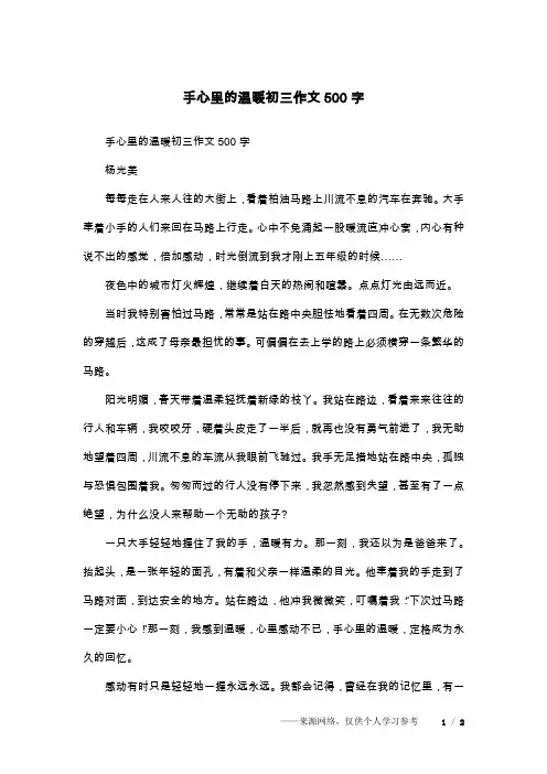 手心里的温暖初三作文500字