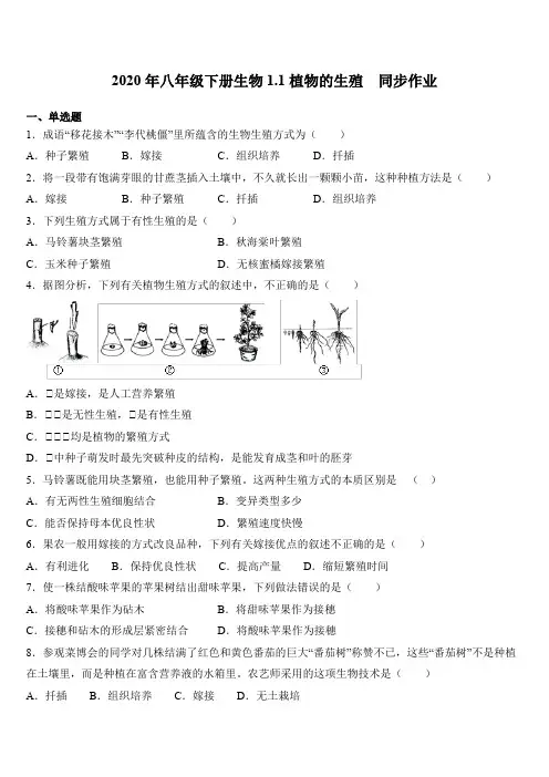 人教版八年级下册生物7.1.1植物的生殖  同步作业