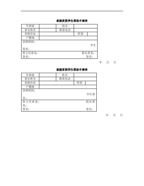 家庭贫困学生资助申请表