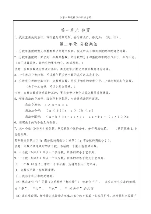 小学六年级数学知识点总结