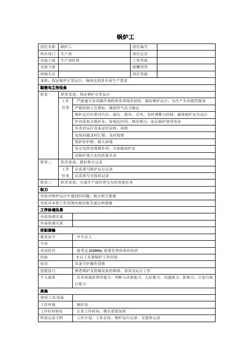 锅炉工岗位职责 3