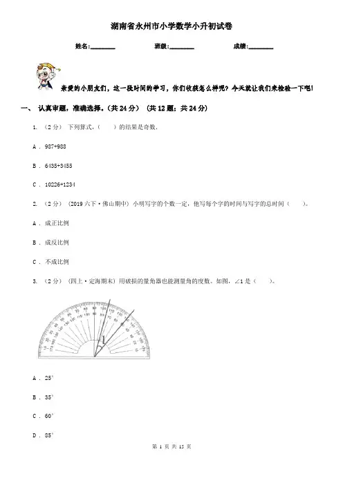 湖南省永州市小学数学小升初试卷