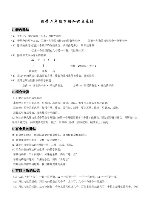 二年级下册数学知识点总结