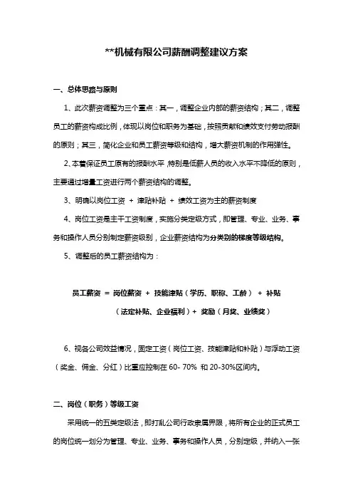 【实例】某机械制造公司薪酬调整建议方案