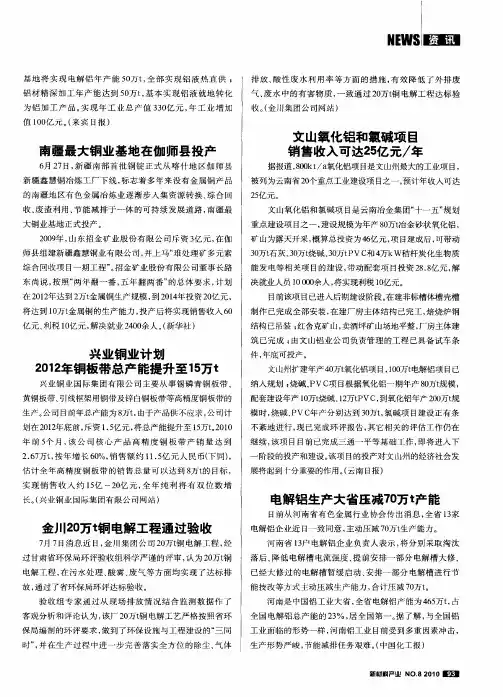文山氧化铝和氯碱项目销售收入可达25亿元／年